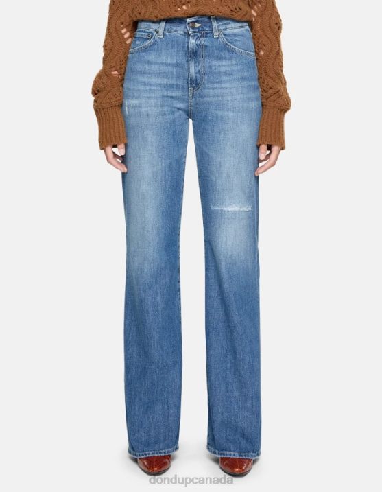 DONDUP Women Amber Wide-Leg Rigid Denim Jeans XF8V69 Apparel Blue
