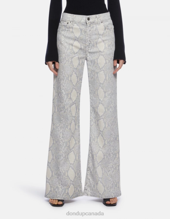 DONDUP Women Amber Wide-Leg Trousers in Printed Cotton XF8V105 Apparel Natural