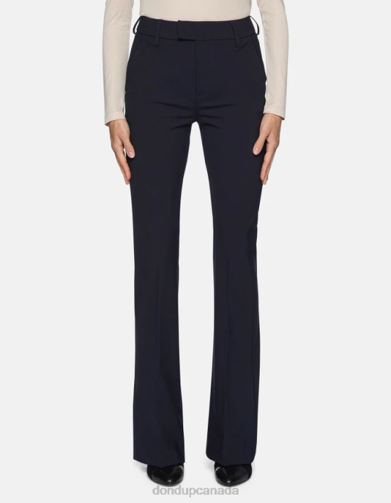 DONDUP Women Tina Bootcut Wool Trousers XF8V192 Apparel Navy Blue