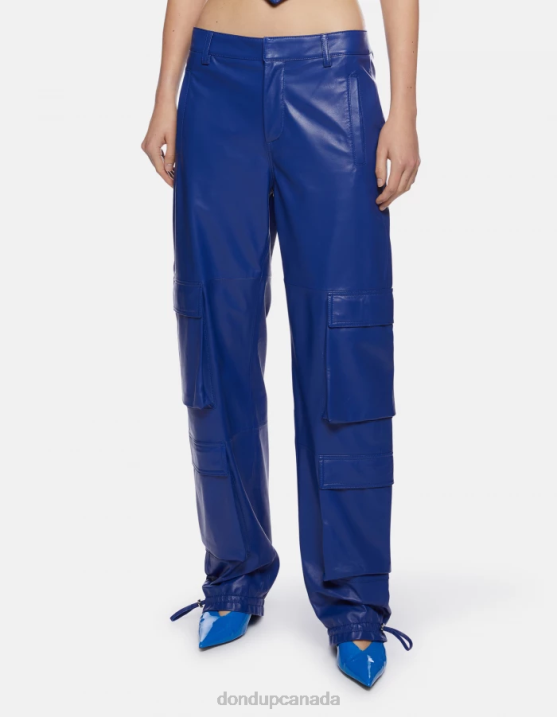 DONDUP Women Tori Loose-Fit Nappa Leather Trousers XF8V197 Apparel Royal Blue