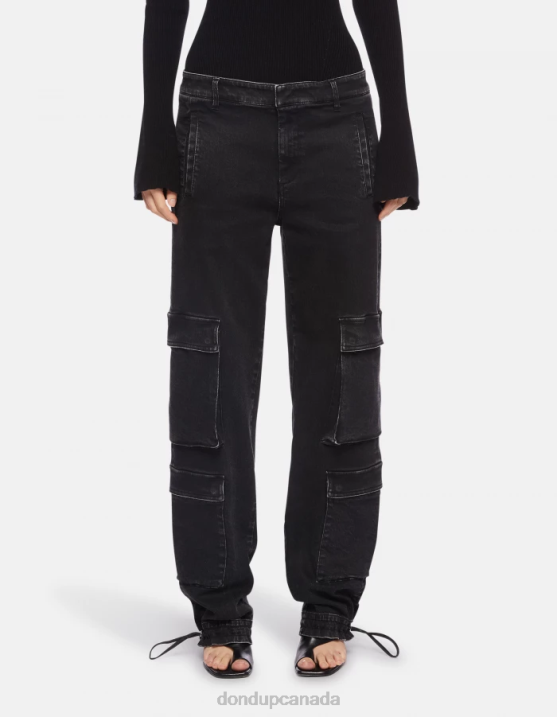DONDUP Women Tori Loose-Fit Stretch Denim Trousers XF8V130 Apparel Black
