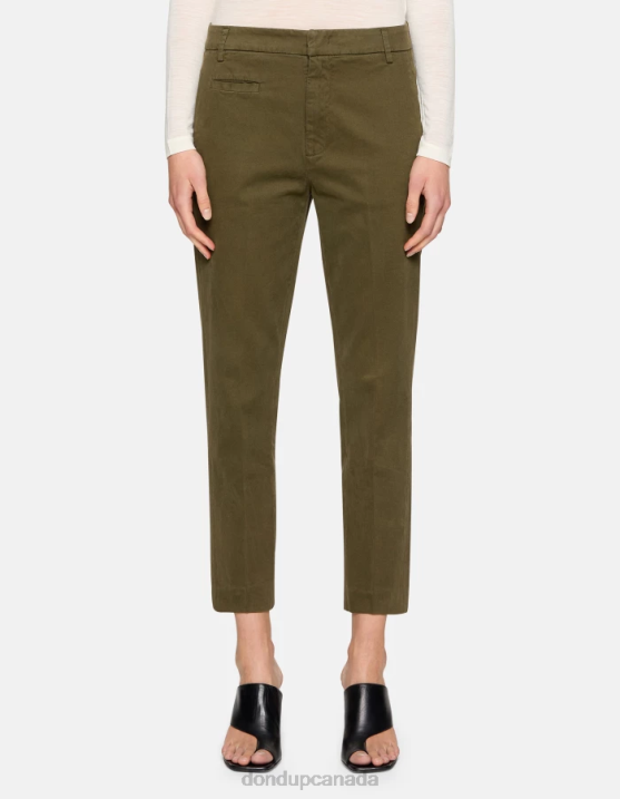 DONDUP Women Ariel Carrot-Fit 27-Inch Cotton Trousers XF8V167 Apparel Army Green