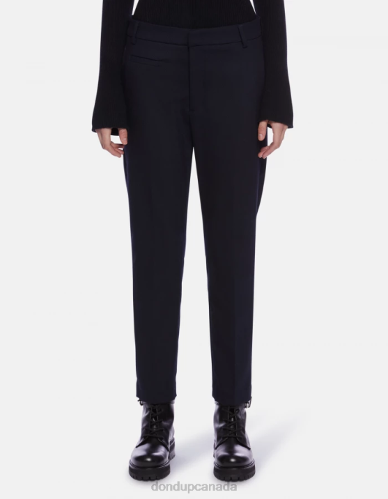 DONDUP Women Ariel Carrot-Fit 27-Inch Wool-Blend Trousers XF8V145 Apparel Navy Blue