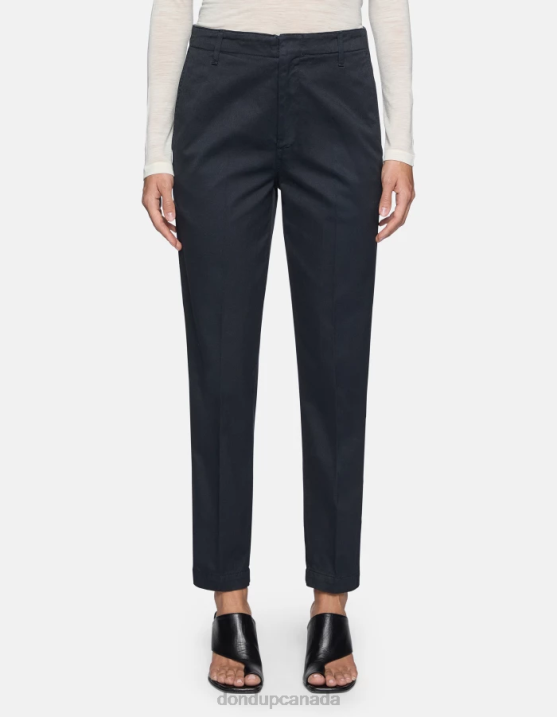 DONDUP Women Janis Carrot-Fit Cotton Trousers XF8V128 Apparel Navy Blue