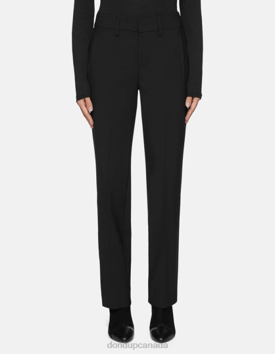 DONDUP Women Meli Loose-Fit 30-Inch Wool Trousers XF8V240 Apparel Black