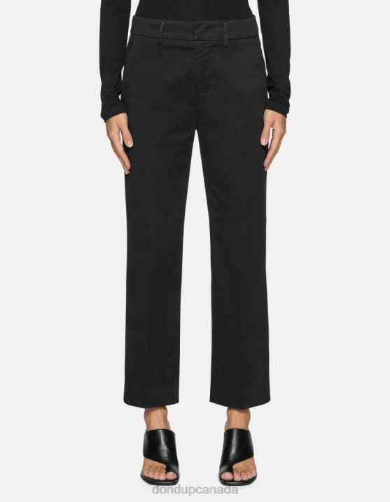 DONDUP Women Meli Loose-Fit Cropped Satin Trousers XF8V225 Apparel Black