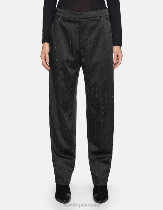 DONDUP Women Micaela Loose-Fit Satin Trousers XF8V190 Apparel Black