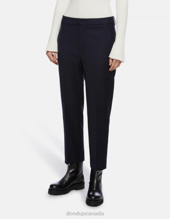 DONDUP Women Nima Loose-Fit Flannel Trousers XF8V222 Apparel Navy Blue