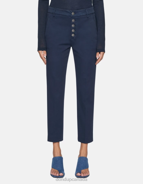 DONDUP Women Nima Loose-Fit Tricotine Trousers XF8V233 Apparel Navy Blue
