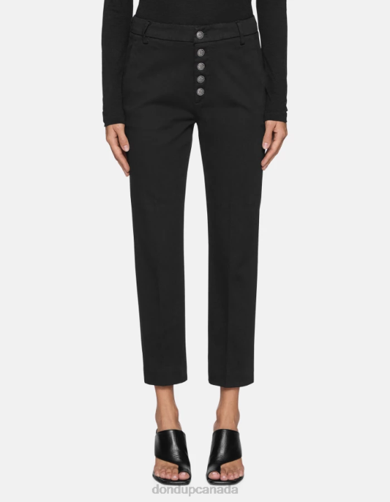 DONDUP Women Nima Loose-Fit Tricotine Trousers XF8V234 Apparel Black