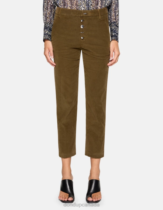 DONDUP Women Nima Loose-Fit Velvet Trousers XF8V134 Apparel Army Green