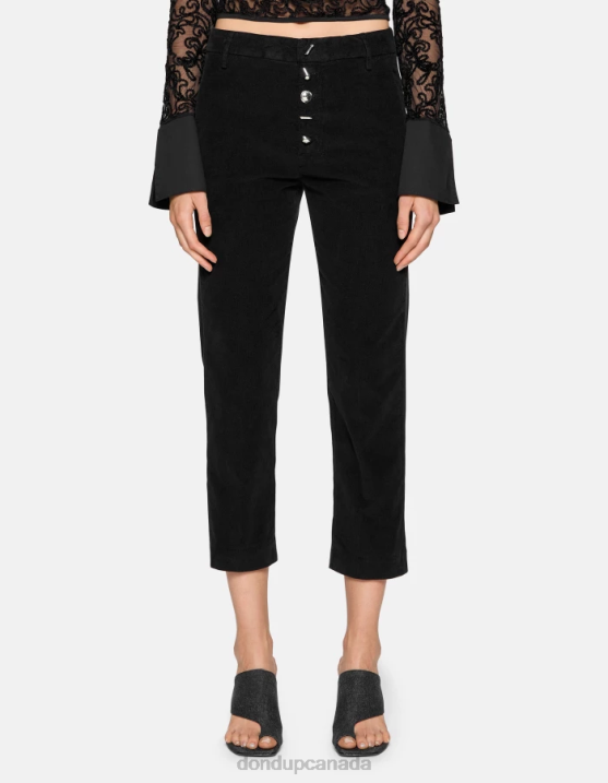 DONDUP Women Nima Loose-Fit Velvet Trousers XF8V137 Apparel Black