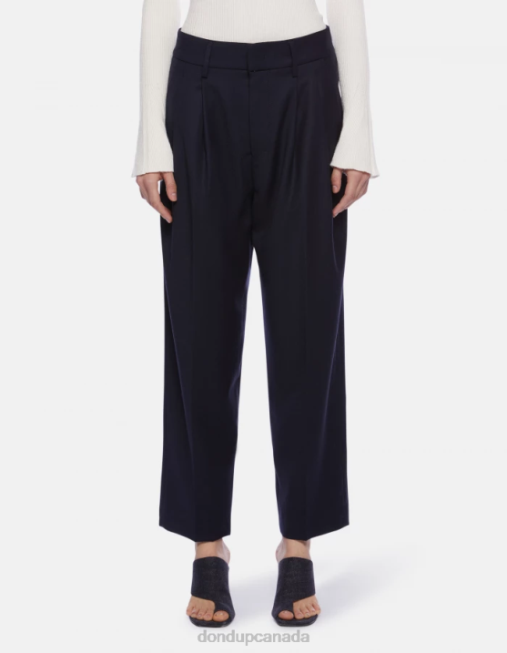 DONDUP Women Sheryl Loose-Fit Flannel Trousers XF8V169 Apparel Navy Blue