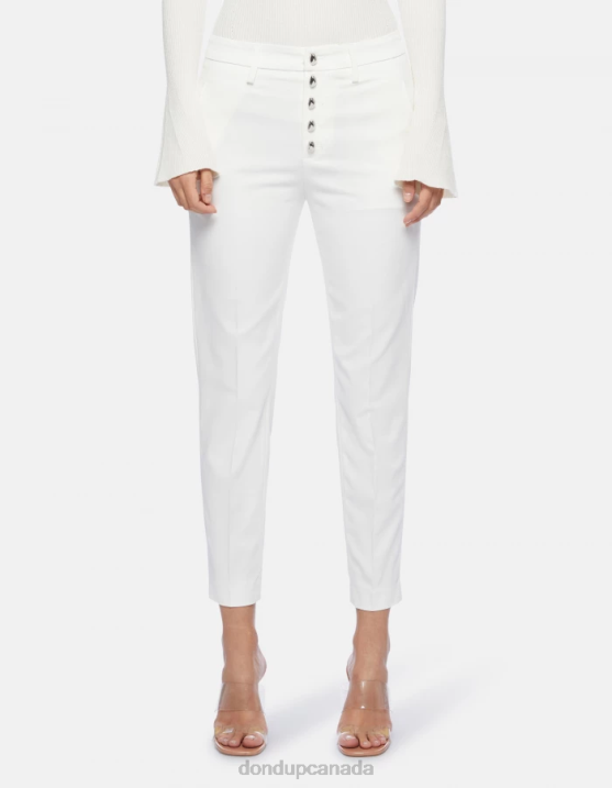 DONDUP Women Carmen Slim-Fit Cotton Trousers XF8V207 Apparel Alabastro