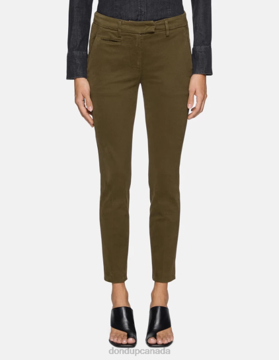 DONDUP Women Perfect Slim-Fit Cotton Trousers XF8V179 Apparel Army Green