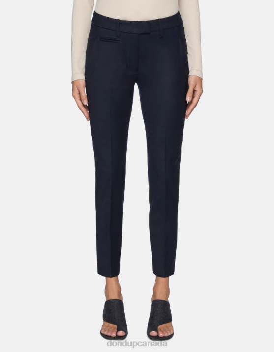 DONDUP Women Perfect Slim-Fit Flannel Trousers XF8V229 Apparel Navy Blue