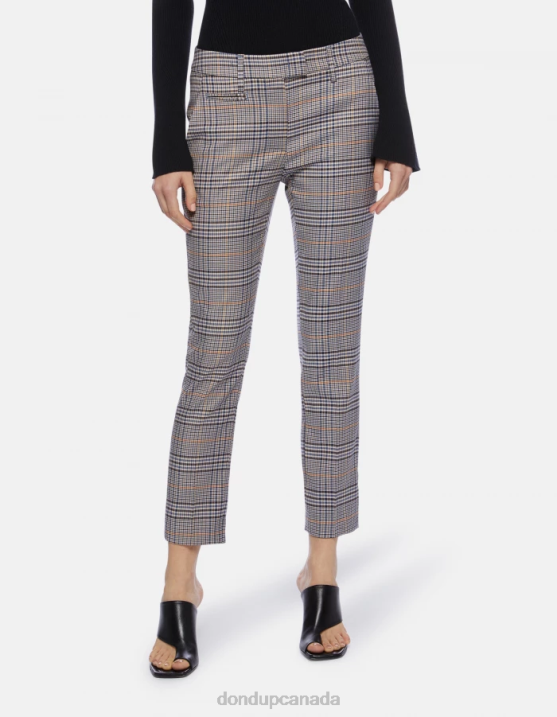 DONDUP Women Perfect Slim-Fit Trousers in Prince Of Wales Check Fabric XF8V226 Apparel Blue