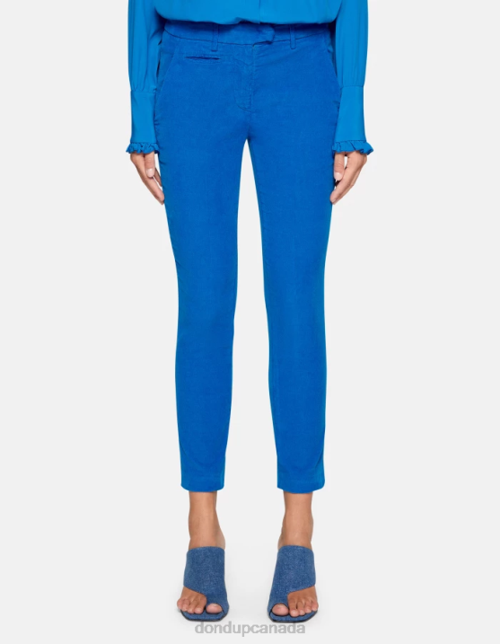 DONDUP Women Perfect Slim-Fit Velvet Trousers XF8V155 Apparel Turquoise
