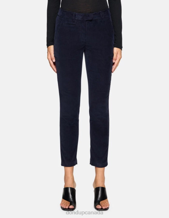 DONDUP Women Perfect Slim-Fit Velvet Trousers XF8V156 Apparel Navy Blue