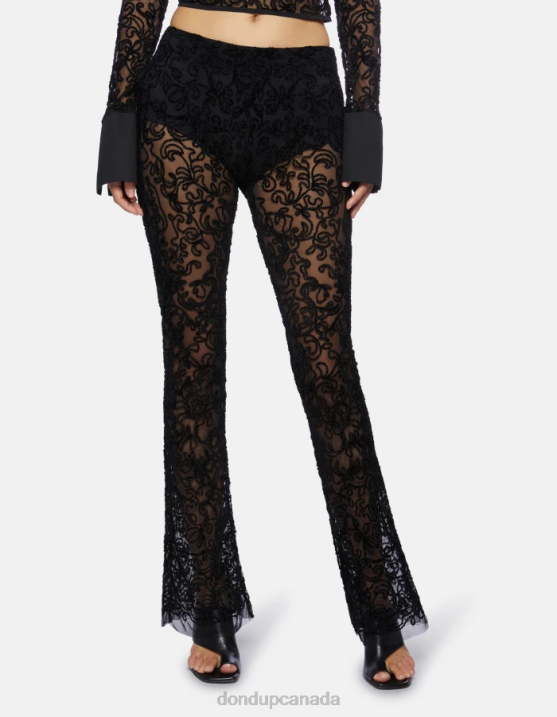 DONDUP Women Slim-Fit Lace Trousers XF8V239 Apparel Black